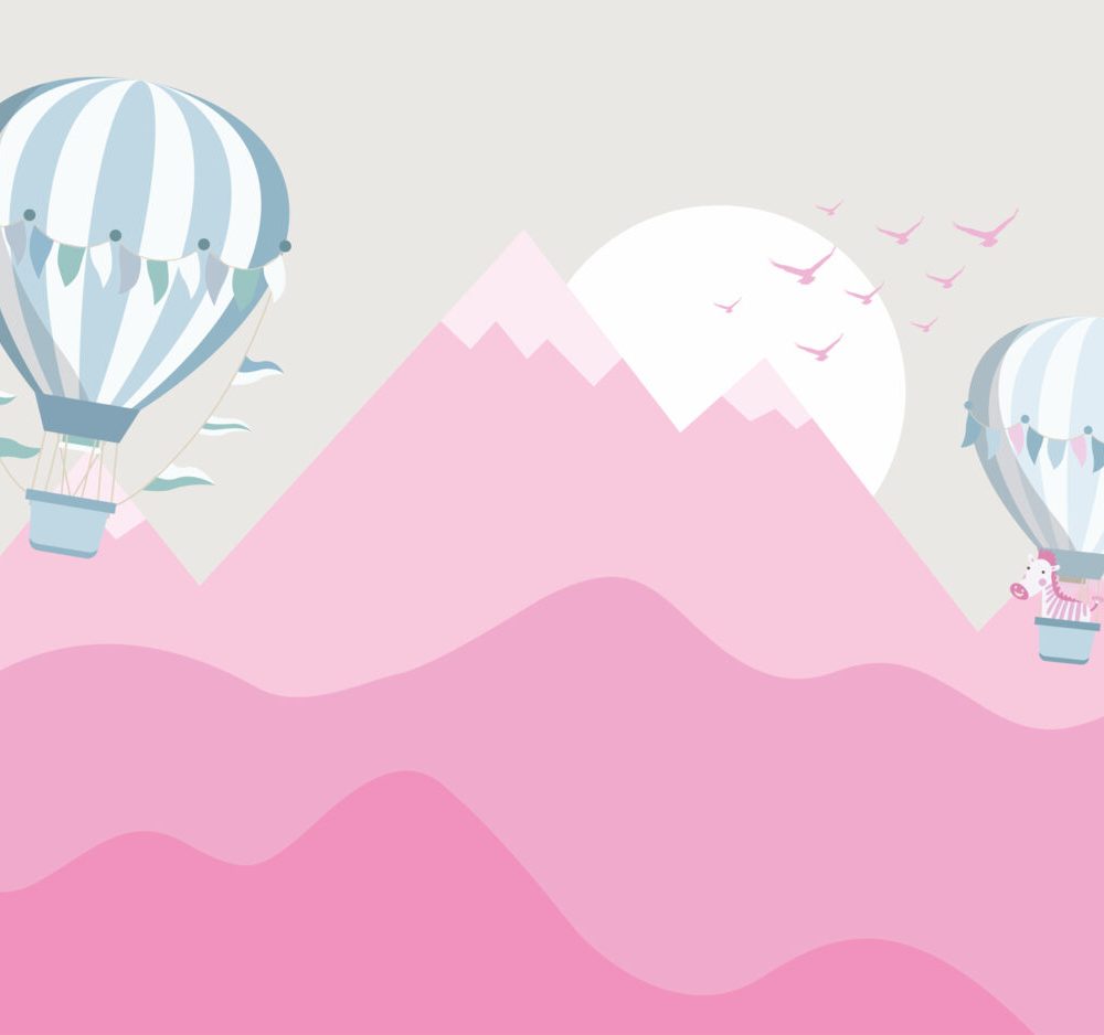 Uçan Balonlar Soft Pembe Dağlar Arasında Süzülen Uçan Balonların Rüyası Duvar Kağıdı