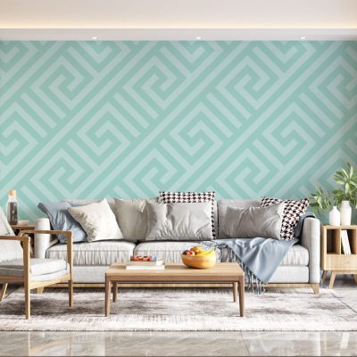 Ferahlatıcı Tasarım Mint Yeşilinde Modern Geometrik Şekiller Duvar Kağıdı