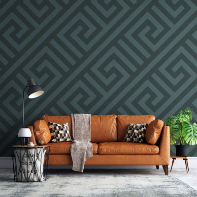 Modern Sadelik Yeşil Rengin Farklı Tonlarında Geometrik Desen Uyumu Duvar Kağıdı