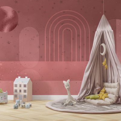 Geometrik Rüya Pembe Tonlarında Yıldızlarla Bezenmiş Soyut Tasarım Duvar Kağıdı