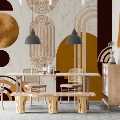 Geometrik Şıklık Bej Tonlarda Modern Geometrik Stil Desenleri Duvar Kağıdı