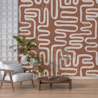 Modern Çizgiler Kahverengi Zeminde Dinamik Zigzag Desenler Duvar Kağıdı